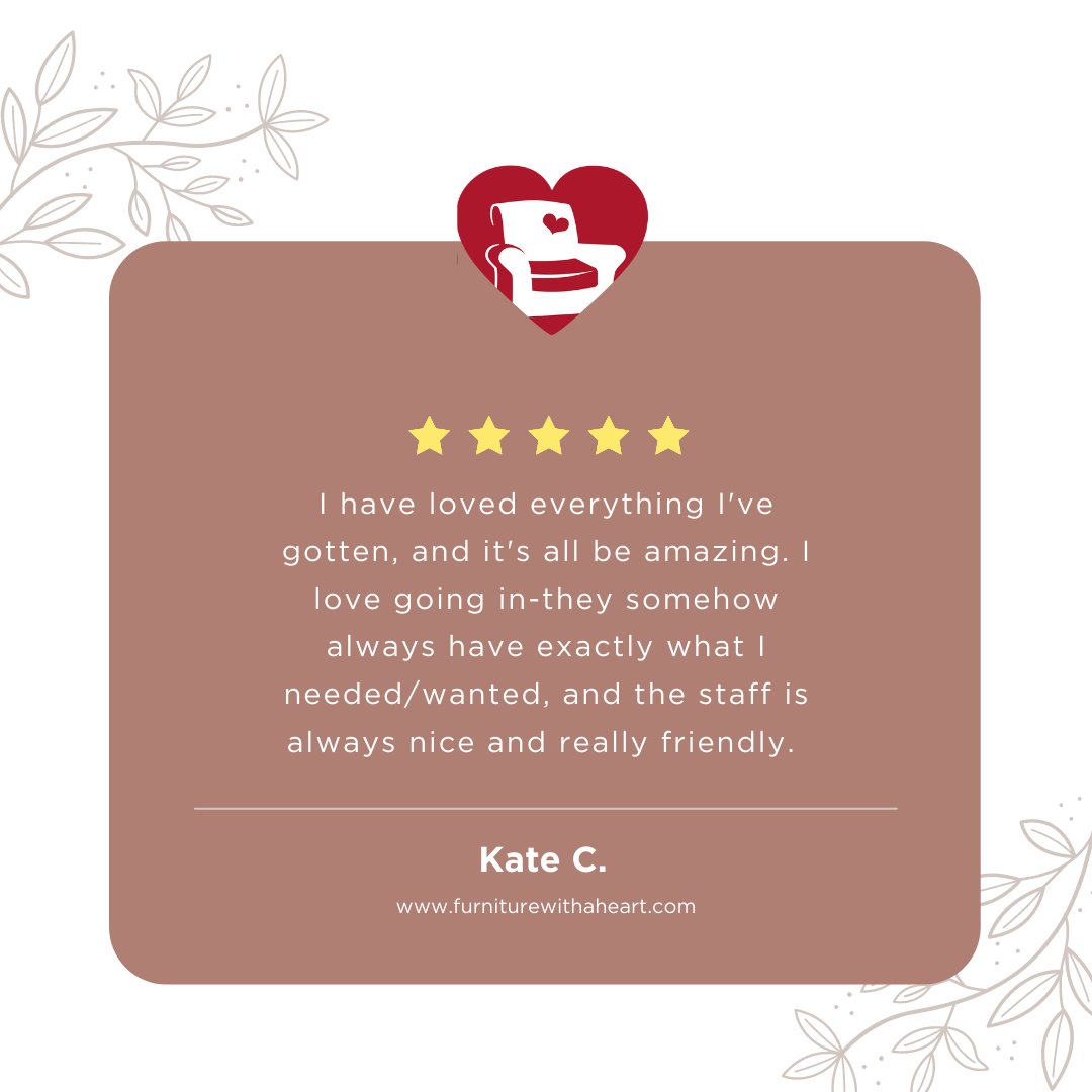 FurnitureWHeart's tweet photo. ❤️If you love what we do, write us a review! We love hearing how our store and mission has impacted you.  

Yelp:
https://t.co/C689hRD6Cx...
Facebook:
https://t.co/TxxWs2PZMV
Google: 
https://t.co/Yo3vaFLqV3

And a special thank you to Kate C. for the awesome review! 😁 https://t.co/uzGJ3MM7fr