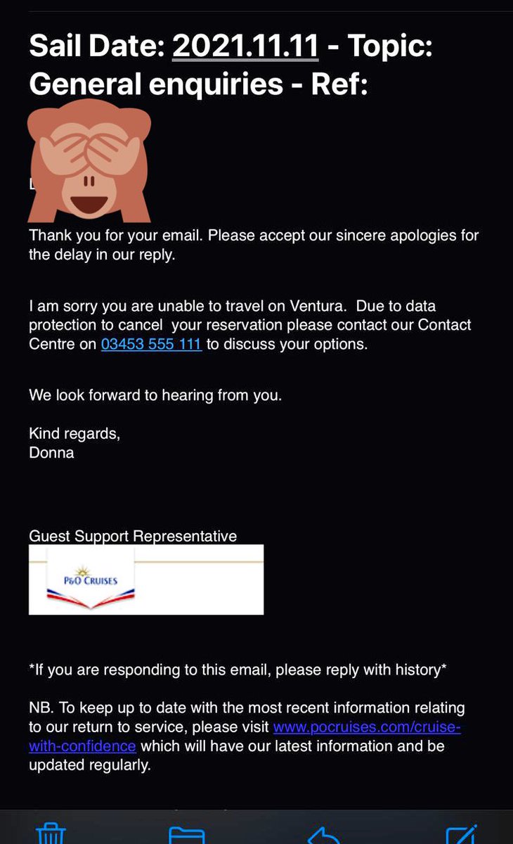 Louiselea8's tweet photo. @pandocruises Is this an actual joke?!?!? It is 100% impossible to call the contact centre, your settings are so that you just say we’re busy call back later and then hang up. It’s unlikely we will ever choose P&amp;O again because 😤 https://t.co/Fvkk4rg359