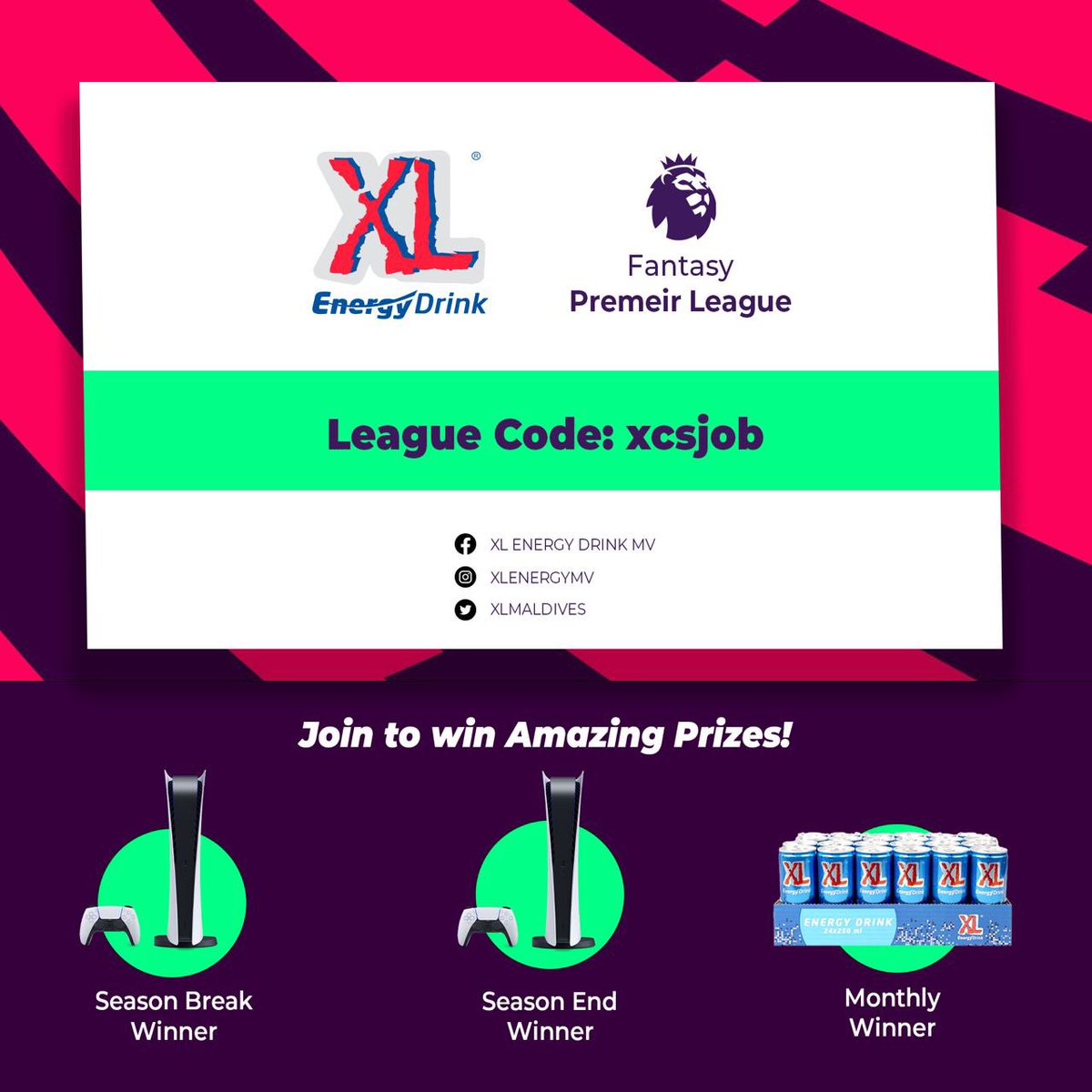 XLEnergyMV's tweet photo. Up for the challenge?  Come join our Private League and win Amazing prizes! Tag a friend or share this post with someone who should join this league to XL to the top!

To join simply use the league code or click https://t.co/mOl2EB2XWa

#XLenergy #FPL #PS5 https://t.co/tcxTHe6uAO