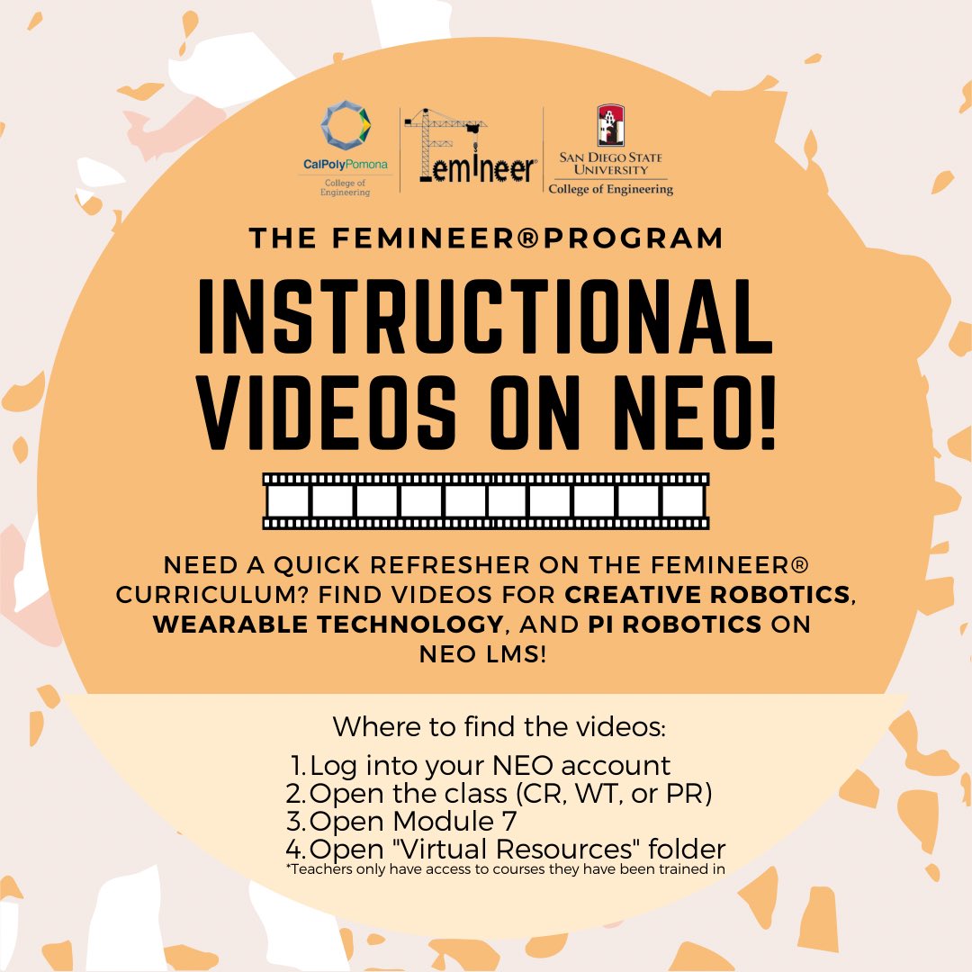 Femineer™ San Diego (@femineer_sd) on Twitter photo GREAT NEWS, Femineer Teachers!! Instructional Videos for all three curriculum are available on NEO LMS! Recorded by some of our very own Master Teachers, these videos will help if you need a quick refresher on the material! Go check them out! <a href="/femineer/">Femineer_WISE</a> GREAT NEWS, Femineer Teachers!! Instructional Videos for all three curriculum are available on NEO LMS! Recorded by some of our very own Master Teachers, these videos will help if you need a quick refresher on the material! Go check them out! <a href="/femineer/">Femineer_WISE</a>