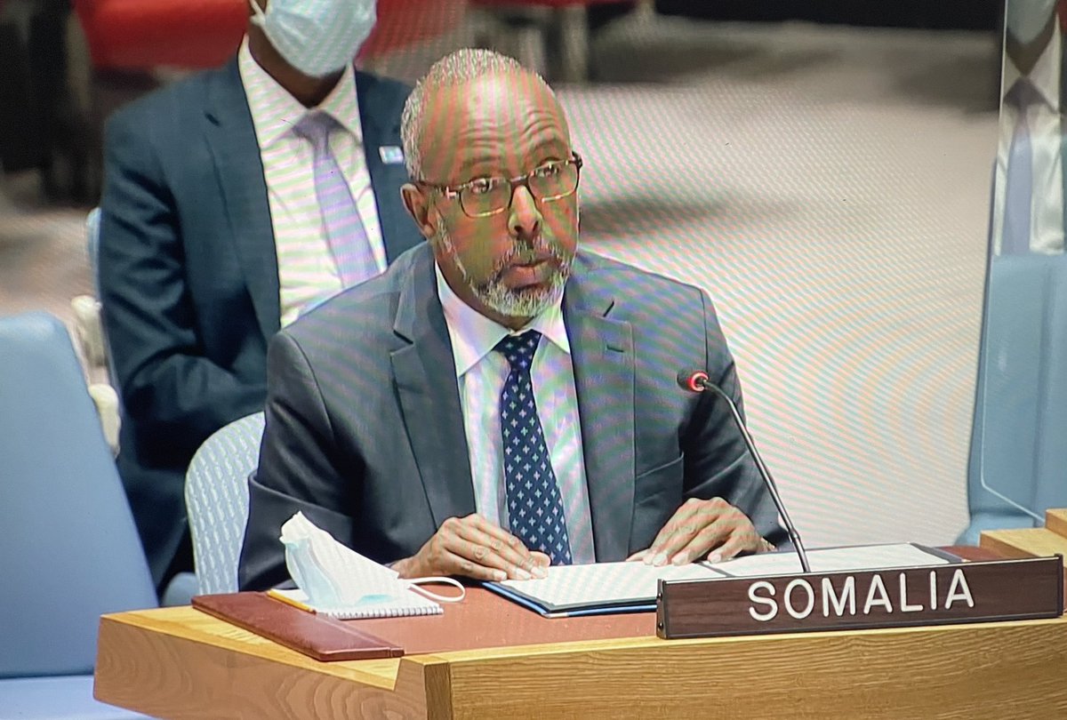 SomaliaatUN's tweet photo. Amb Osman at SC today, “We are cognizant that AMISOM cannot stay in Somalia forever. Therefore, AMISOM must continue transitioning security responsibility to Somali Security Forces in post 2021 and all agreed security arrangements must be in line with FGS policies and priorities” https://t.co/4RxYdRaeWp