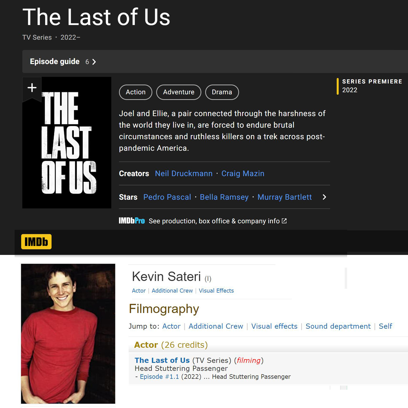 Look for the Light on X: Canadian actor Kevin Sateri has been listed on  #TheLastofUs casting page on IMDb for the role of Head Stuttering  Passenger. And that's a wrap! Grateful to