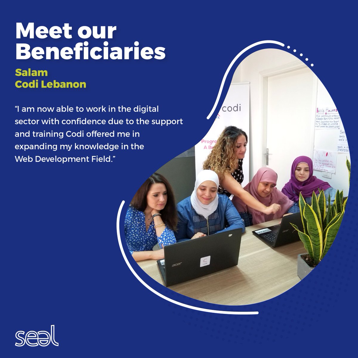 sealforlebanon's tweet photo. In Lebanon, the field of digital education is mainly dominated by the male gender, and women find it difficult to receive proper training and to find desired jobs in this sector.
In response, SEAL fully funded the education of 4 women at Codi.
#SEAL #SEALProject #SEALImpact https://t.co/YnKMn6cEHn