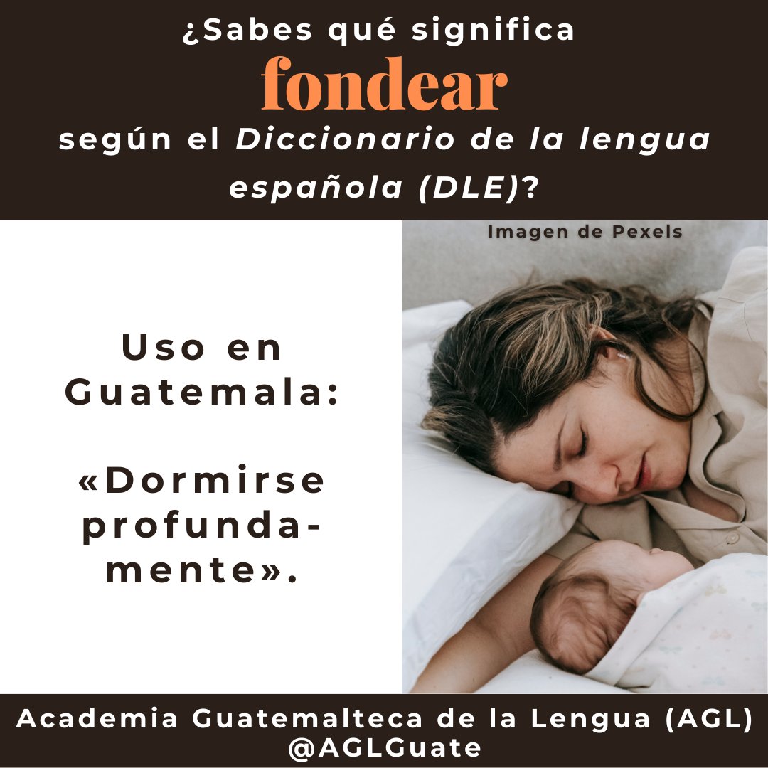 AGLGuate's tweet photo. ¿Sabes qué significa «fondear» en Guatemala?
@ASALEinforma @RAEinforma ASALE - Asociación de Academias de la Lengua Española Real Academia Española #RAE #ASALE #AGL #AGLGuate #DLE #fondear #dormirse #guatemaltequismo #chapinismo https://t.co/57tQUqPSTW