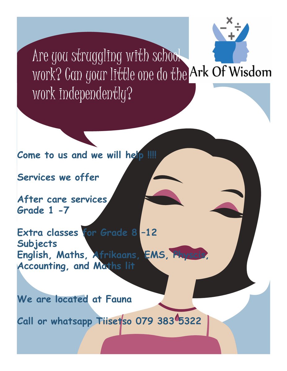 Tiisetso_Makho's tweet image. Remember to call and book your spot #BloemTwitter #school #extraclasses #aftercare #GirlTalkZA