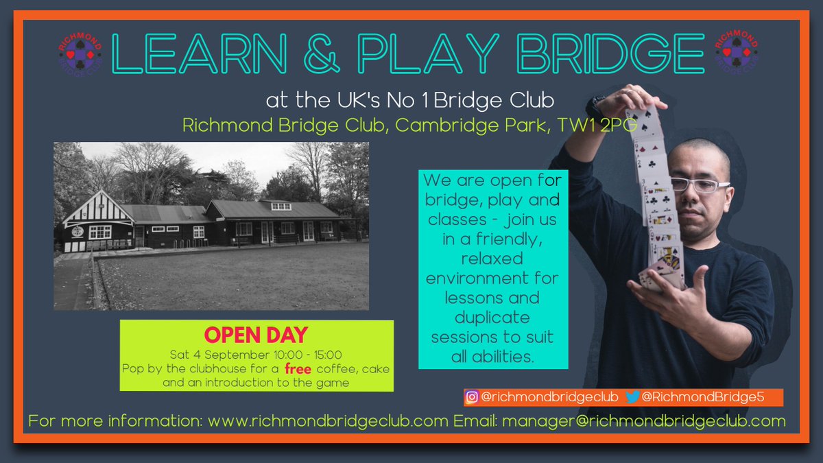 What a dream to be back playing in person again😍 If you love the RBC clubhouse as much as we do, why not retweet this? 

Everyone is welcome here - no matter what your experience is, just bring along your enthusiasm and you will discover the magic of bridge!