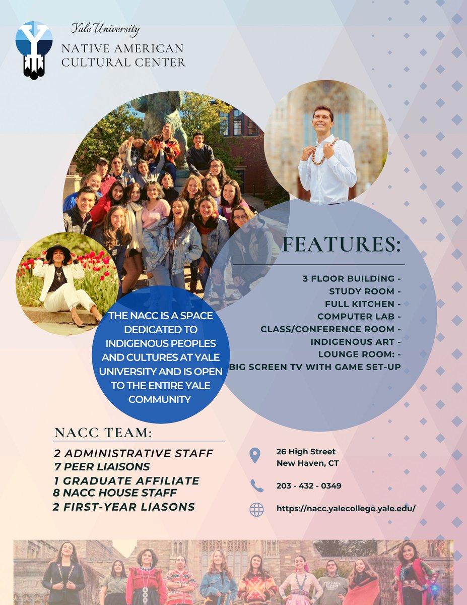 Good afternoon, all! Please find information below related to the Native American Cultural Center at Yale, our student groups, and our team 😊