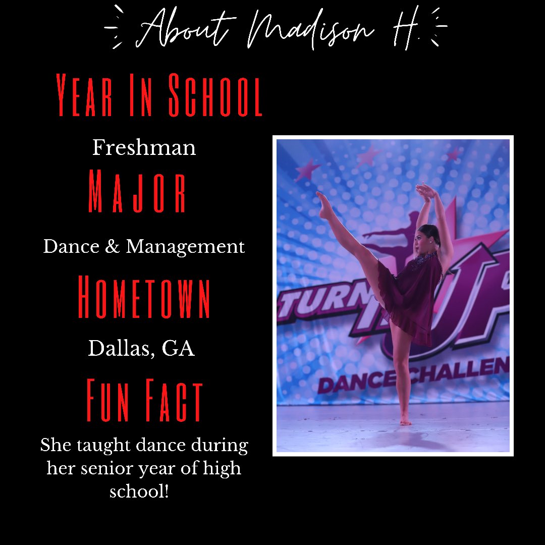 ✨MEET THE TEAM✨
Get to know our freshman and 1st year Dance Dawg Madison H!

#GoDawgs #UGADanceDawgs #MeetTheTeam