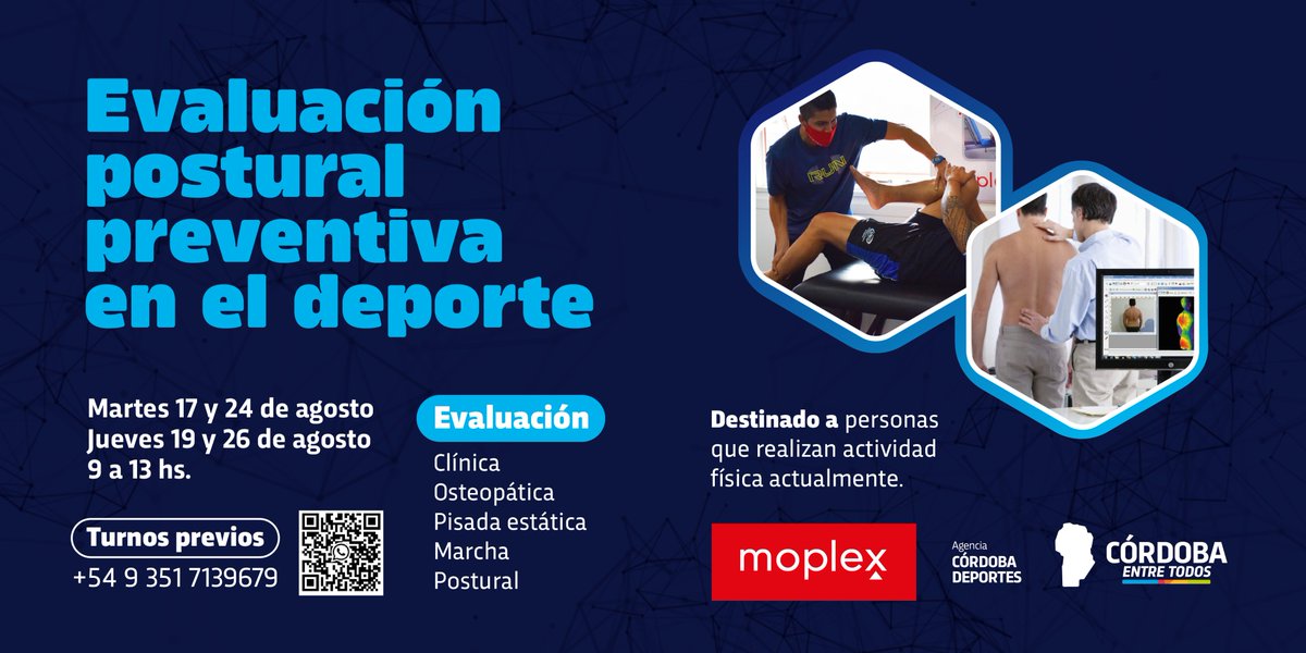 DeportesCba's tweet photo. 🩺Desde el Centro de Alto Rendimiento del #PoloKempes en conjunto con #Moplex, se pone a disposición las instalaciones del área médica🏟️, para que cualquier persona que realice actividad física pueda efectuarse una evaluación postural preventiva. 
➕INFO👉🏻https://t.co/y2wHeGilmN https://t.co/ifaP7OqrIX