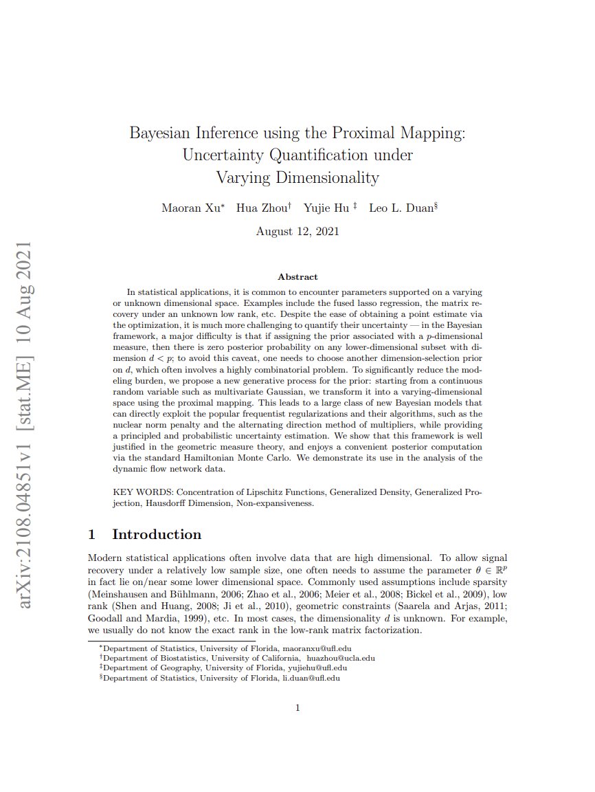 Montreal_AI's tweet image. Bayesian Inference using the Proximal Mapping: Uncertainty Quantification under Varying Dimensionality
Xu et al.: arxiv.org/abs/2108.04851
#ArtificialIntelligence #BayesianInference #DeepLearning