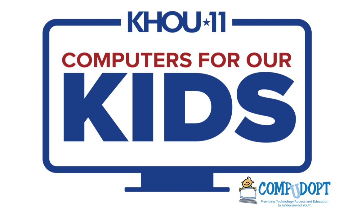 Tune in Today from 4 PM to 7 PM on @KHOU for the Computers for Our Kids Telethon! Helps us get students a tech device they can use while they are in school and out by donating today! You can make a donation by calling 713-654-111 or by donating online at: compudopt.org/khou-telethon