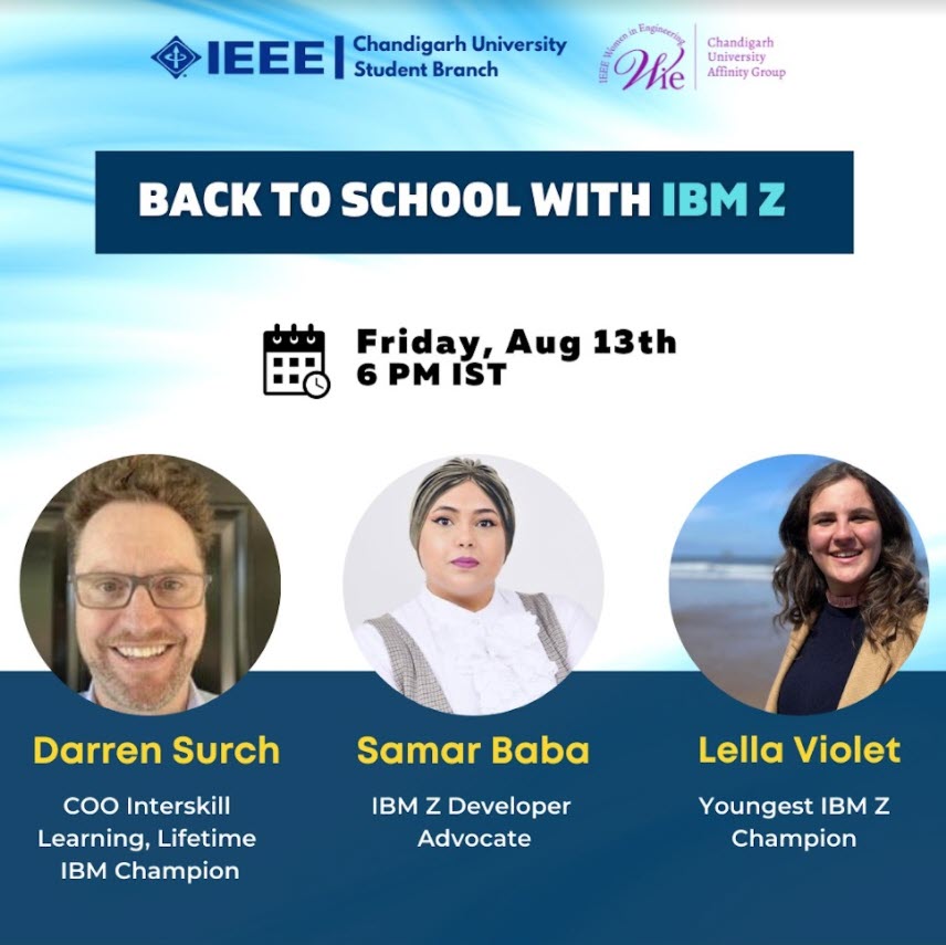 Darren_Surch's tweet photo. Join @Samar_Baba_, @LellaVi &amp; I for the IEEE "Back to School with IBM Z" webinar, Aug 13 (6pm IST)
Register here: https://t.co/RXrPjRf565
Also check out the @IBMZ Global Student Hub: https://t.co/1hJCJbgAzL &amp; IBM Z’s StudEntX series: https://t.co/VwcilmQQAU
Thanks @IBM &amp; @IEEEorg https://t.co/xuR7pa9Paa