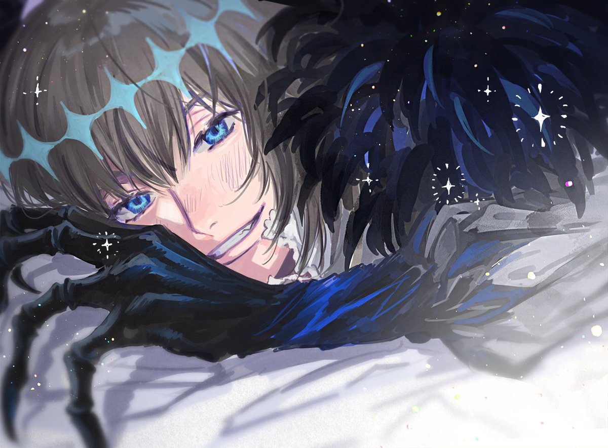 oberon (fate) 1boy blue eyes male focus solo smile crown looking at viewer  illustration images