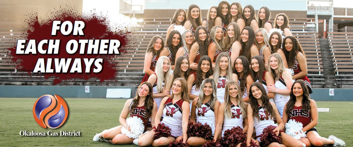 OkaloosaGas's tweet photo. #Football season is back! 🏈 Come see these @Niceville_FB and @NicevilleCheer student athletes under Friday Night Lights in #EagleStadium and on the NHS billboards. 🦅@NHSEagles1 @FLCoachT  @OCSD1 @mdchambers25 https://t.co/JVkXQVoOwK
