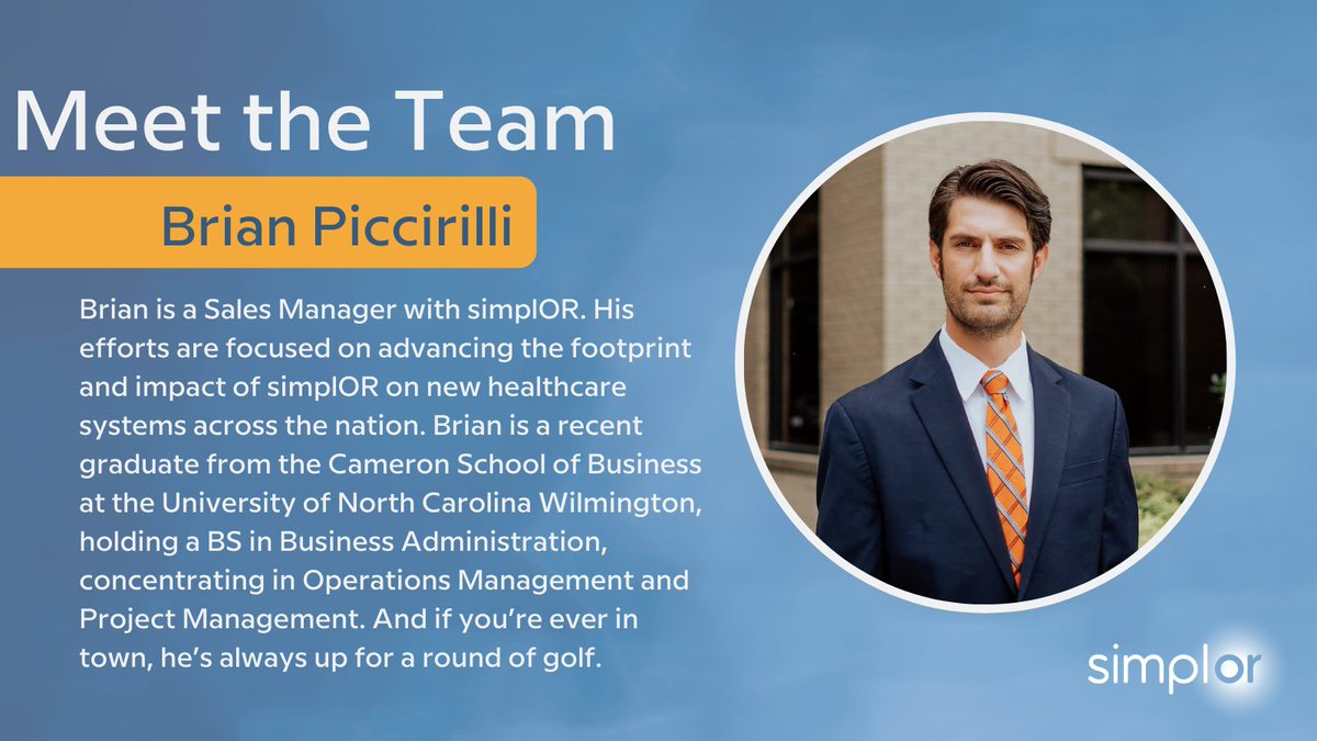 simplOR_'s tweet image. Meet Brian! He is an experienced and talented health industry expert and sales professional. The focus throughout his career has been serving hospital and non-acute healthcare organizations by driving cost-saving and best practice sharing opportunities. 

#simplOR #healthcare