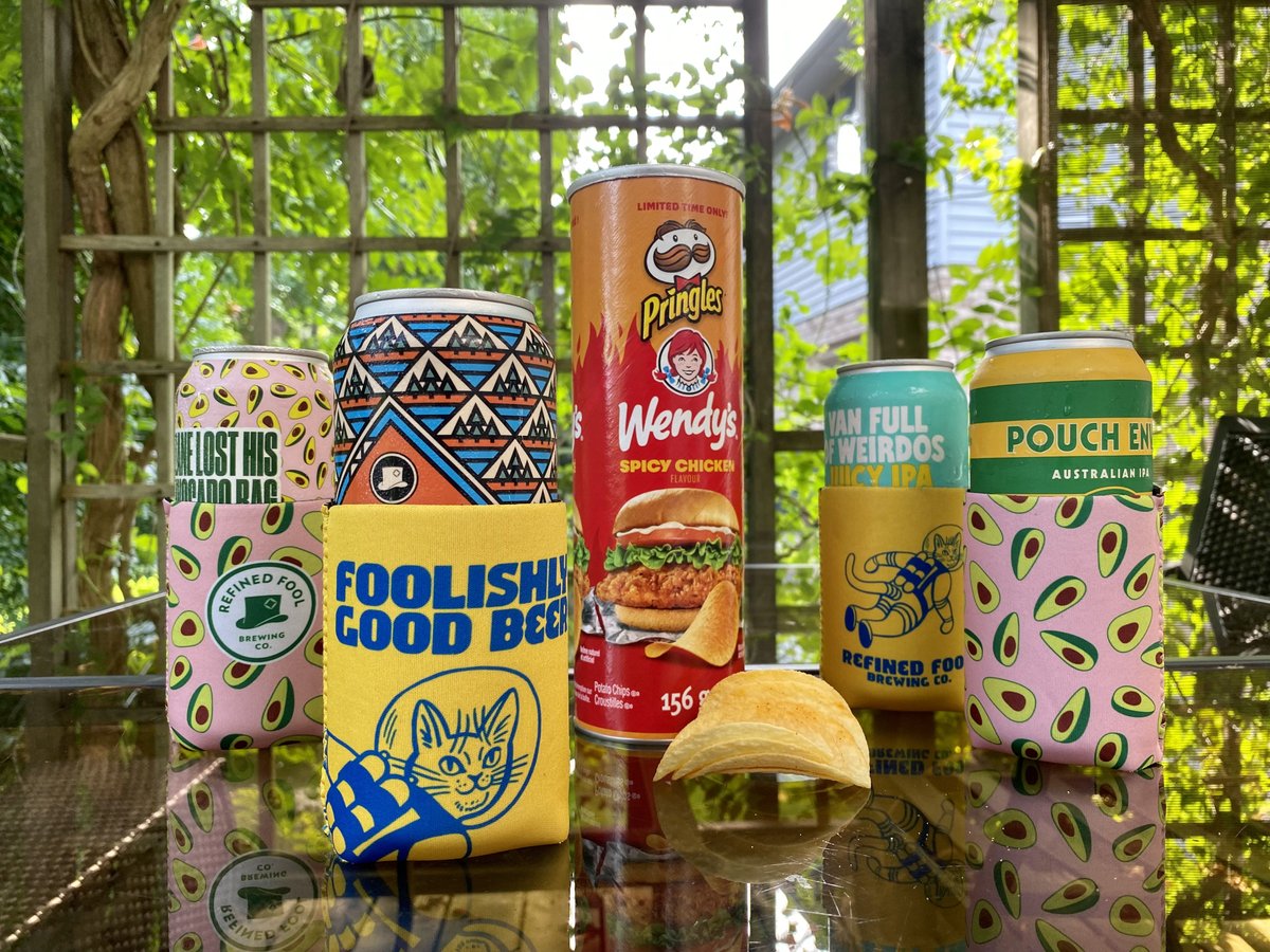 Good News: Brand new koozies just arrived, ready to keep your gross hand-warmth away from your beer cans. 

Far Better News: Pringles makes Wendy’s Spicy Chicken chips now.