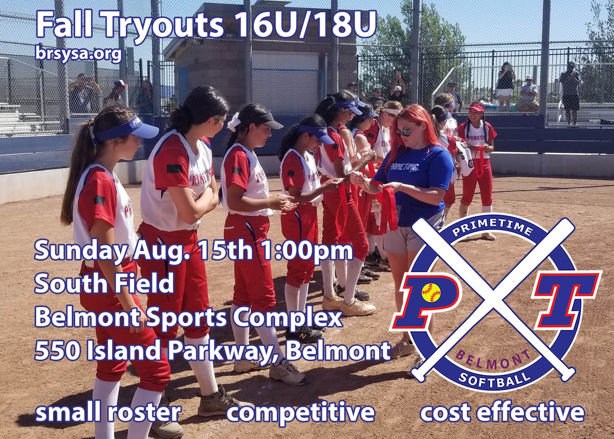 brsysa's tweet photo. Fall Tryouts for Belmont Primetime 16U/18U are this Sunday, August 15th at 1:00pm - 2:15pm.

South Field, Belmont Sports Complex
550 Island Parkway
Belmont, CA https://t.co/kG7Oqm7AwR