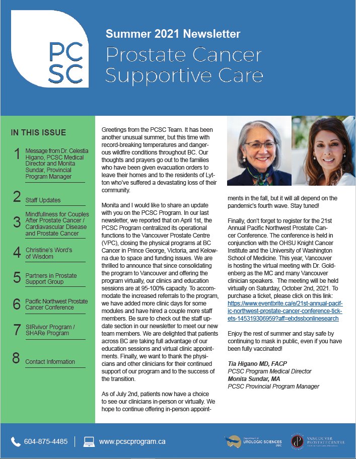 Our Summer 2021 newsletter is available now! To read more please follow the link below to our website:
pcscprogram.ca/news/6590/