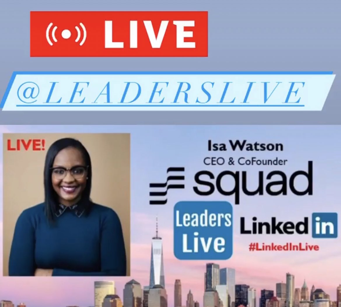 Leaders Live at 3pm!
Isa Watson CEO @withyoursquad 

Watch Here👉🏽 youtu.be/pVQO3JlzAMg  #LeadersLive