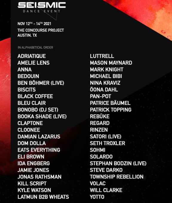 👀 ICYMI 👀

<a href="/SeismicTX/">Seismic Dance Event</a> returns to Austin, TX for its 4th edition this Nov 12-14 at <a href="/concourseproj/">The Concourse Project</a>! ✨

<a href="/RealMusicEvents/">RealMusic Events</a>