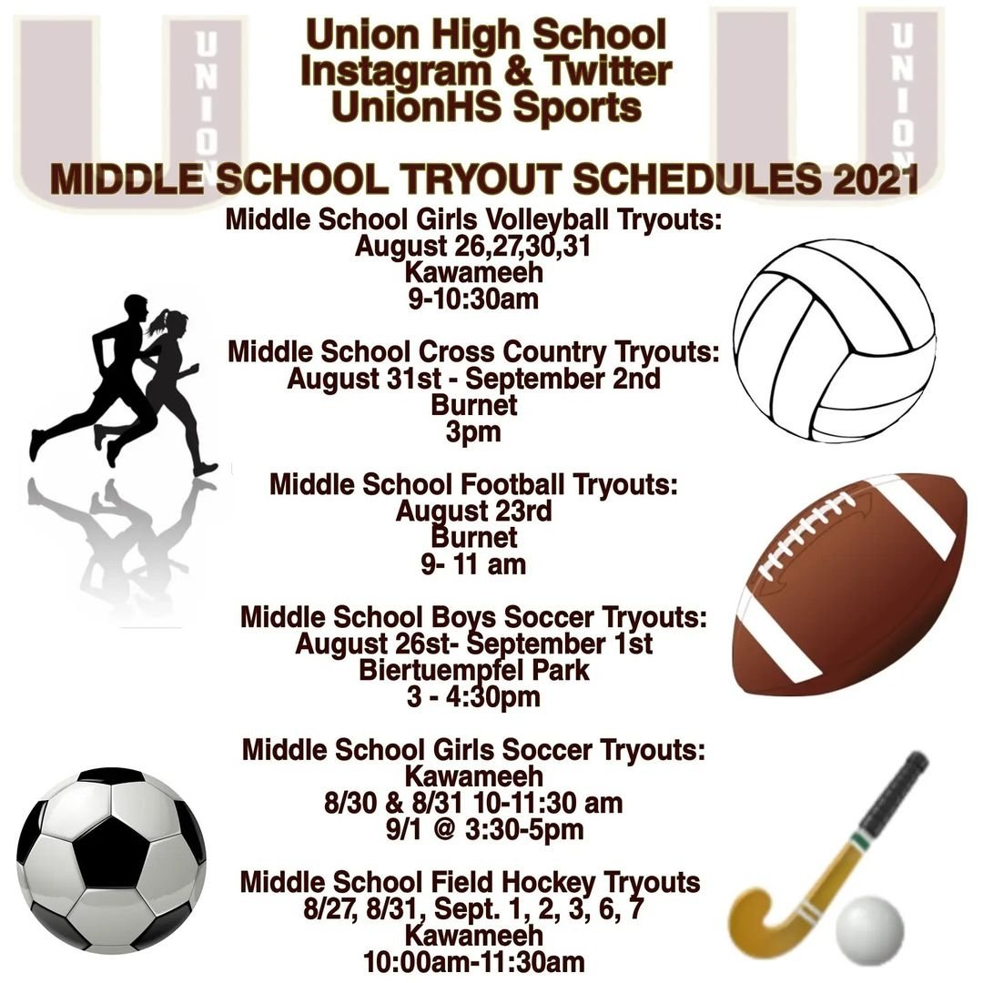 UnionHS_Sports's tweet photo. Updated Fall MS Schedules for Tryouts #WeareproudofU #SupportingtheU https://t.co/jYvrTKsSd9