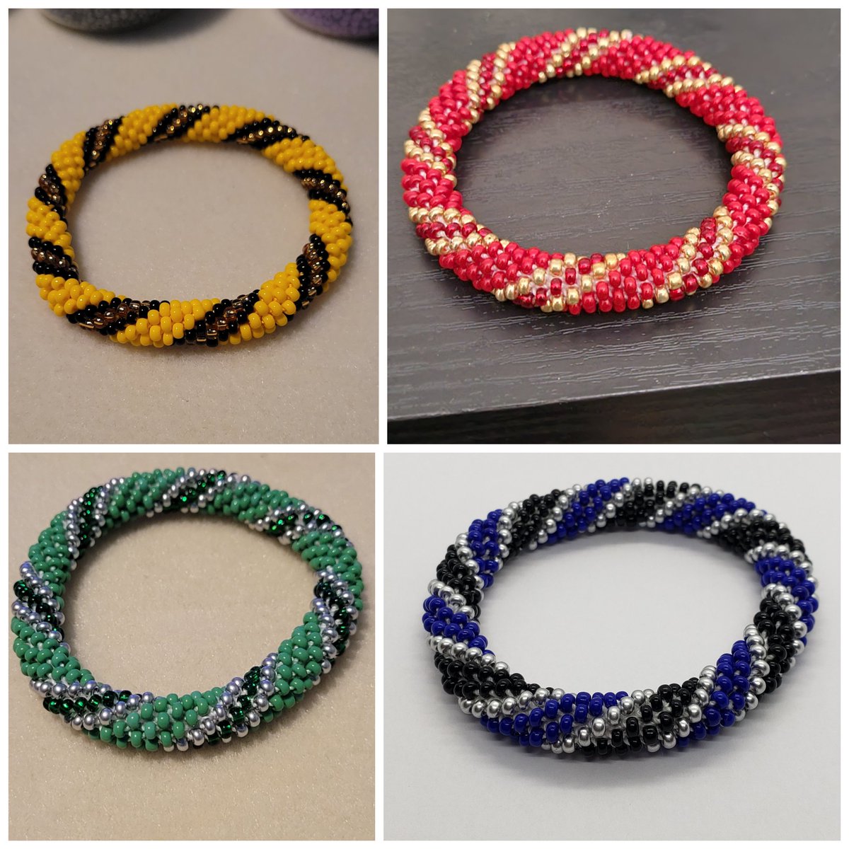 Made patterns for all the Harry Potter houses! #smallbusiness #harrypotter #beadedjewelry #beadcrochet #ravenclaw #sytherin #gryffindor #hufflepuff #blackownedbusiness #BlackOwned