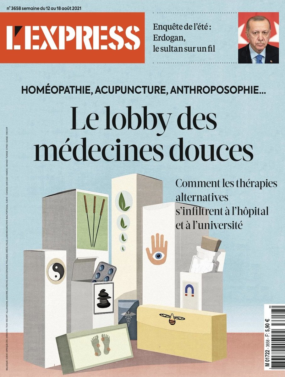 Super couv <a href="/LEXPRESS/">L'Express</a> sur le lobby des fakemed. On y découvre la volonté d'institutionnaliser des pratiques charlatanesques via l'habituel entrisme au sein des univ et hôpitaux ou encore la création d'une pseudo agence avec la complaisance de <a href="/Sante_Gouv/">Ministère de la Santé</a> et parlementaires 🤦