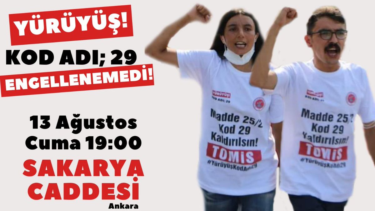 #YürüyüşKodAdı29
#kod29'a karşı direnen #sinbo işçisi Dilbent Türker ve Tomis temsilcisi ile birlikte yarın Sakarya Caddesi'nde olacağız!
Kod 29'a karşı işçilerin yanındayız! 
<a href="/_Tomis_/">Tomis</a>