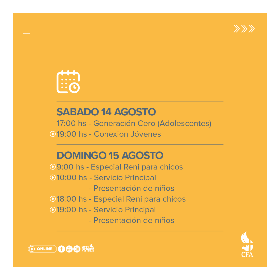 IglesiaCFA's tweet photo. HORARIOS DE SERVICIOS! โฐ
AGENDATE โก๏ธ https://t.co/2tdmH3yS72
ยก๐๐ ๐๐ฌ๐ฉ๐๐ซ๐๐ฆ๐จ๐ฌ ๐๐ง ๐ฎ๐ง๐จ ๐๐ ๐ฅ๐จ๐ฌ ๐ฌ๐๐ซ๐ฏ๐ข๐๐ข๐จ๐ฌ! โฌ
๐ https://t.co/1YMzUfpqVY
#CongregateOnline #ServicioPresencial #IglesiaCFA #CFAenCasa #CxnPy #Conexion #ConexionOnline https://t.co/tsbyU19zjP