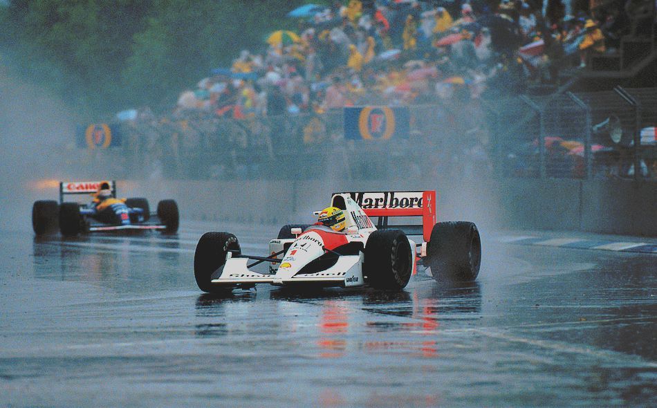 F1Design2's tweet image. Rain. Senna. McLaren.