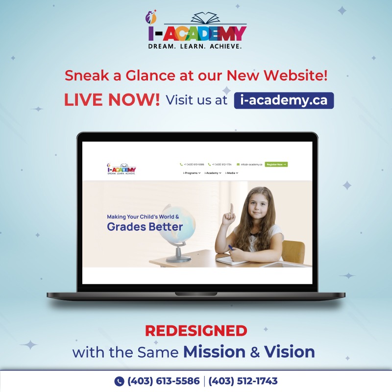 We are absolutely thrilled to announce our new website that is redesigned with the same mission & vision, we are officially announcing the launch. We would love you to visit us at i-academy.ca  
#iacademy #canada #Calgary #calgarynortheast #websitelive #iacademywebsite