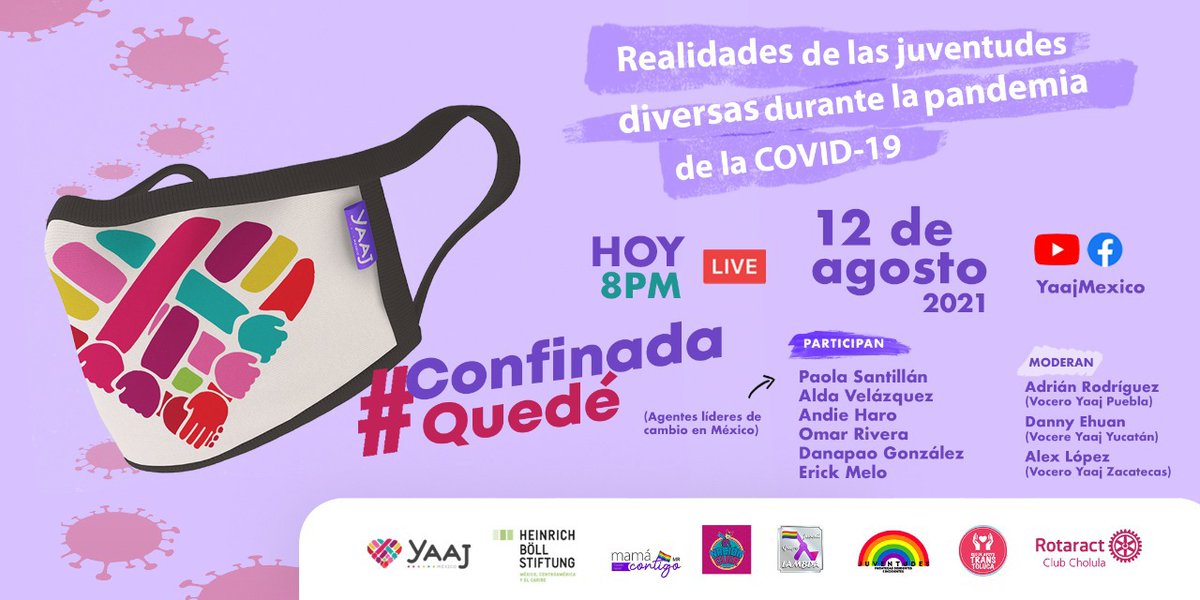 En el marco del #DíaInternacionalDeLaJuventud jóvenes activistas se unen para reflexionar sobre las realidades que han cruzado durante la #COVID19. ¡Sé parte de este histórico ejercicio! Sigue el LIVE fb.watch/7l7RDhjzW4/
#ConfinadaQuedé #LGBTImpactoCOVID #JuventudesDiversas