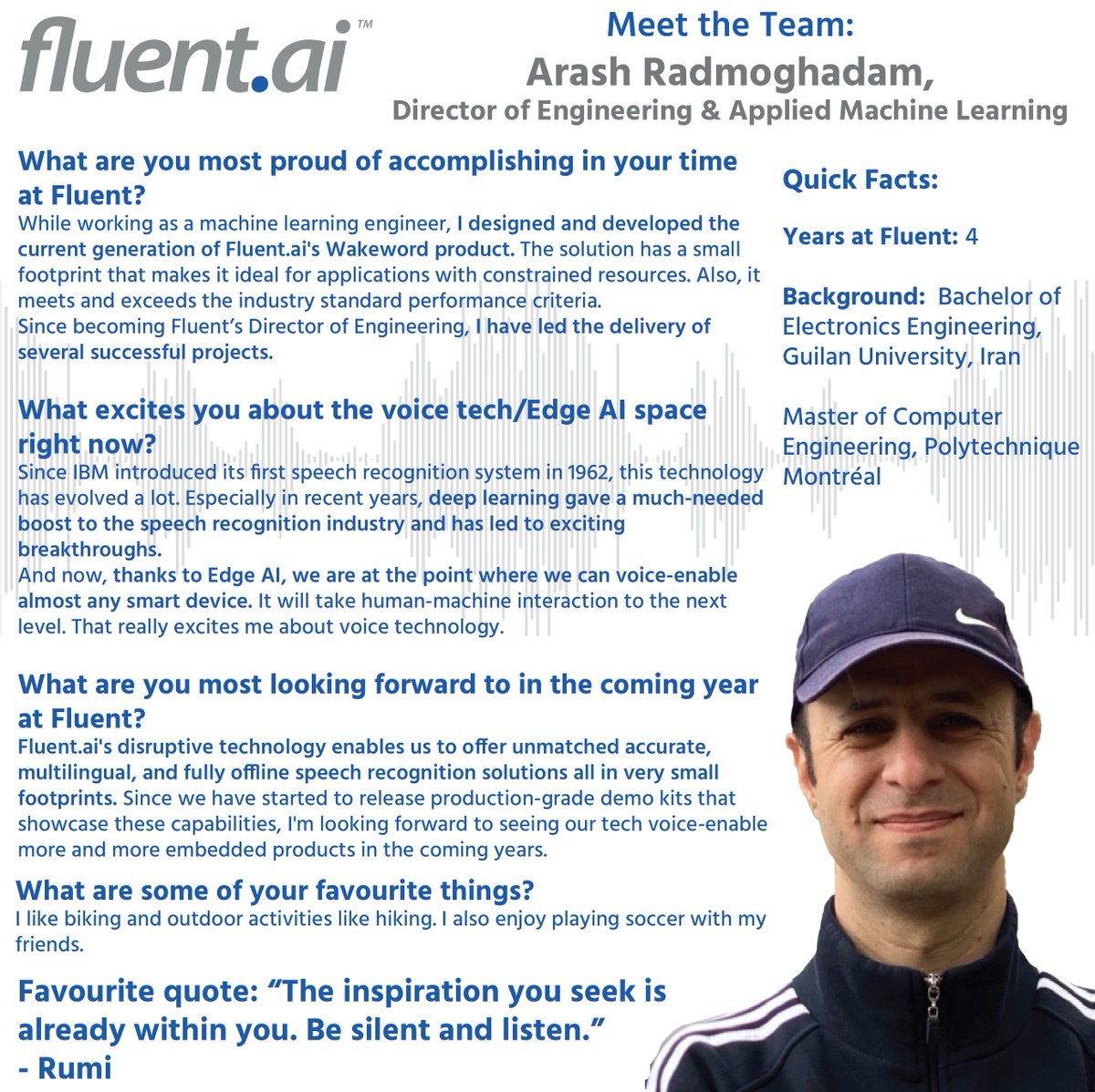 Get to know our Director of Engineering and Applied Machine Learning <a href="/ARASHandRAD/">Arash Rad</a> on Meet the Team!

Apprenez à connaître notre directeur de l'ingénierie et de l'apprentissage machine appliqué, Arash Radmoghadam!
#MeetTheTeam #MachineLearning #leadership