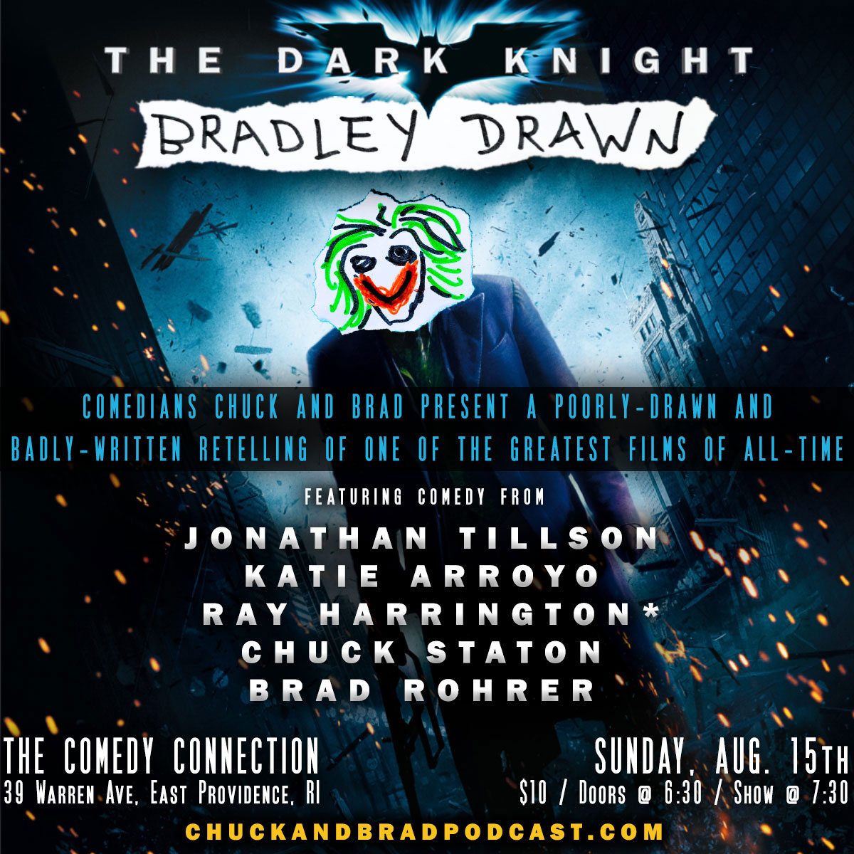 DiscountChuck's tweet photo. Four days away! This Sunday!

#TheDarkKnight #BradleyDrawn LIVE at the @RICOMEDY in #RI with myself + @bradrohrer!

Also featuring @RayHarrington @KatieGArroyo + @JonathanTillson!

tix + info: https://t.co/s92Tjbl1zC ! Tell your pals! #comedy #RIcomedy #RhodeIsland #standup #rt https://t.co/GrBtuQHe4X