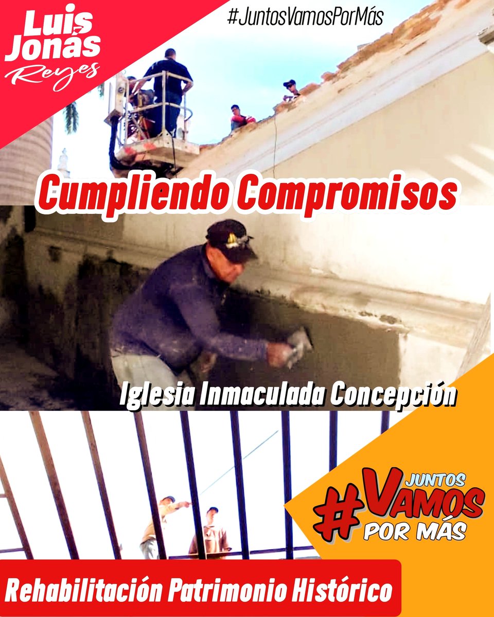 #12Ago 
Cumpliendo Compromisos ✔️ 

Continúan los trabajos de rehabilitación en la Iglesia Inmaculada Concepción, patrimonio histórico Municipio Iribarren.

Gracias al Alcalde <a href="/LuisJonasReyes/">Luis Jonás Reyes</a> #JuntosVamosPorMás 👍 
#ArribaJuventudPatriotica