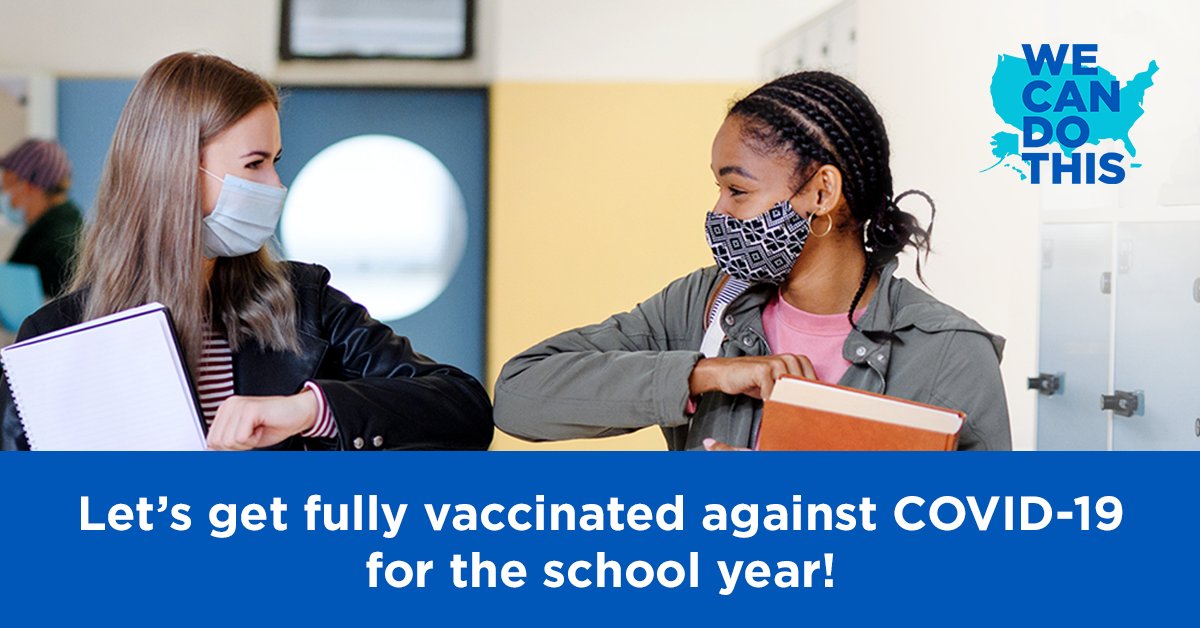 NDE_GOV's tweet photo. Have a safe school year! Getting fully vaccinated against COVID-19 takes 5-6 weeks, depending on the vaccine. Students ages 12 and older are currently eligible. Find vaccines near you at https://t.co/dJtxEzQko2.

#WeCanDoThis https://t.co/K3ZFeidRKt