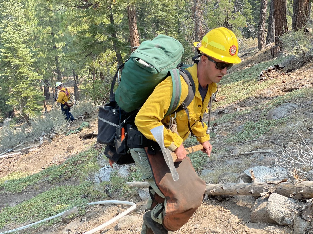 TMFPD's tweet photo. ⚠️#WhitesFire. Mapped at .66 acres. Heavy wildland fuels with multiple #TMFR resources remain on scene for mop up throughout the day. Galena Creek Regional Park will remain closed until further notice. Cause under investigation. Supported by @HumboldtToiyabe @blmnv @washoecounty https://t.co/koHJAknez2