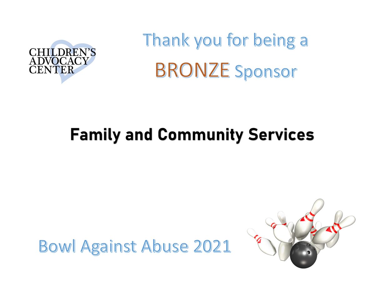 Thank you FAMILY &amp; COMMUNITY SERVICES for the BRONZE Sponsorship of Bowl Against Abuse on 10/2!  Visit <a href="/CacPortage/">CACPortage</a> or email CAC@UHHospitals.org for info about forming a team/becoming a sponsor!  Support <a href="/FCSserves/">Family & Community</a> by visiting fcsserves.org.