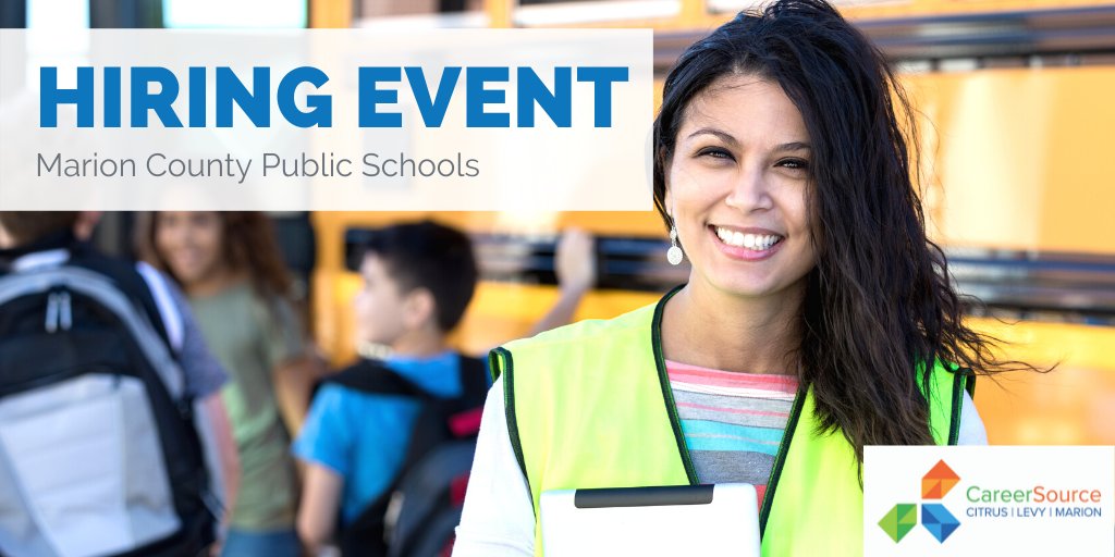 Marion County Public Schools (@marioncountyk12) on Twitter photo Bus Driver JOB FAIR - we need you! Thurs, Aug. 19 from 9AM-11AM <a href="/CareerSourceCLM/">CareerSource CLM</a>, 2703 NE 14 St., Ocala.
Preregister with EmployFlorida.com. Apply online at marionschools.net under "Careers." Good pay, great benefits, flexible schedules. #WeAreMCPS Bus Driver JOB FAIR - we need you! Thurs, Aug. 19 from 9AM-11AM <a href="/CareerSourceCLM/">CareerSource CLM</a>, 2703 NE 14 St., Ocala.
Preregister with EmployFlorida.com. Apply online at marionschools.net under "Careers." Good pay, great benefits, flexible schedules. #WeAreMCPS