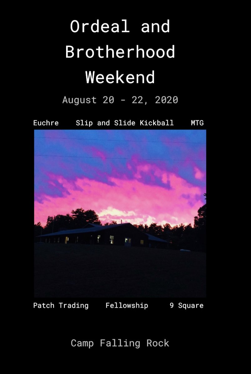 Come join us for our next Ordeal &amp; Brotherhood Weekend at Camp Falling Rock! 
More information about the event can be found here:scoutingevent.com/441-40754