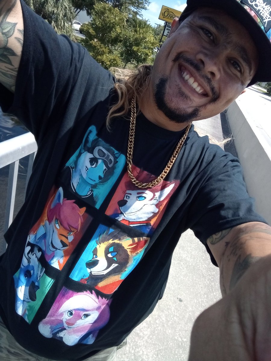 Spotty2Hotty87's tweet photo. Riding my way to the Coffee Joint, wearing the third of the 3 awesome shirts I've gotten from @Sally_TheSeries as well as the new hat I've gotten from @NomadComplex! Both really match me so well! Shout-out once more to @Skai_The_Wolf
#furry #furryartist #furries #furryoutfitter https://t.co/2nuTkMEueE