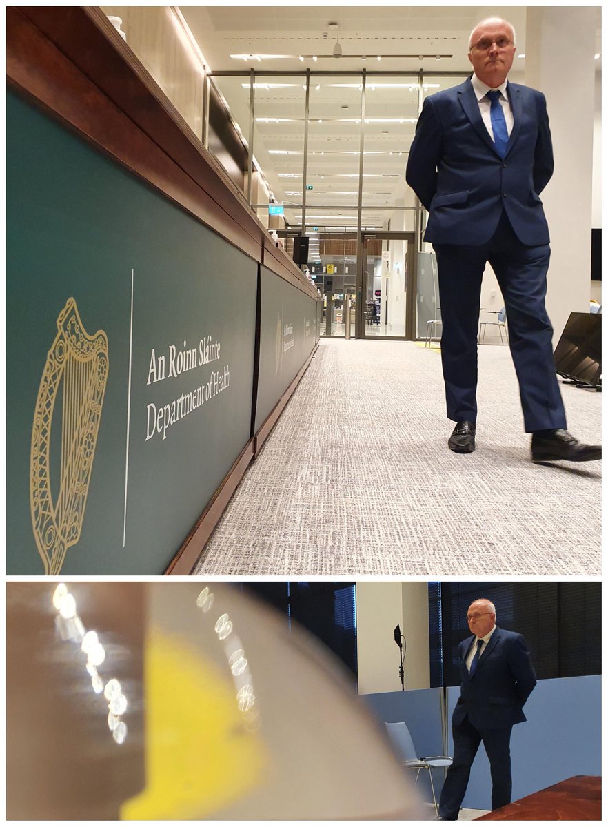 ShootEditor's tweet photo. @FergalBowers preparing for his live into @rtenews from @roinnslainte 

#RTEnewsbehindthescenes
#Covid19 https://t.co/n19HaOlD9U