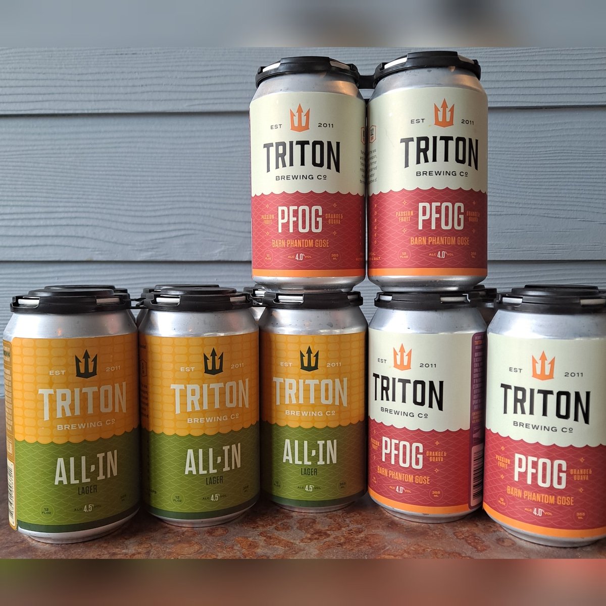 TritonBrewing's tweet photo. This week is a double bonus! You can get our #AllINLager in #6packs of #12ozcans and you can get #4packs of 12oz cans of our #PFOGBarnPhantom. Both are available at @TritonBrewingยฎ and will be available at finer retailers. https://t.co/NhRZN8zcvF