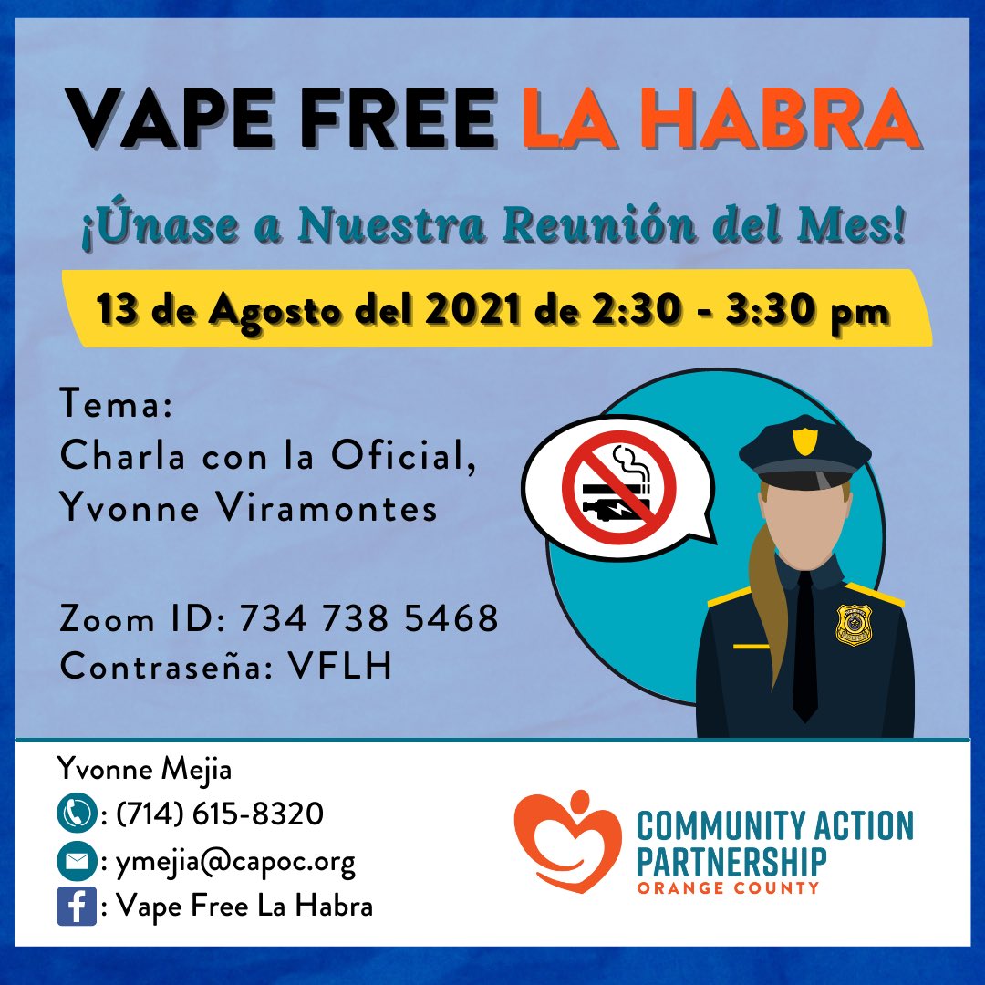 jcwms14's tweet photo. If you have teens in your life or work with teens, join this virtual opportunity to educate yourself on how to keep them safe. Spanish and English sessions available@LHTeensAgainstVaping @LHSchools @LaHabraHS @SonoraHS @LaHabraCA
#teensagainstvaping #communityactionpartnership https://t.co/n6jaLSCF1m