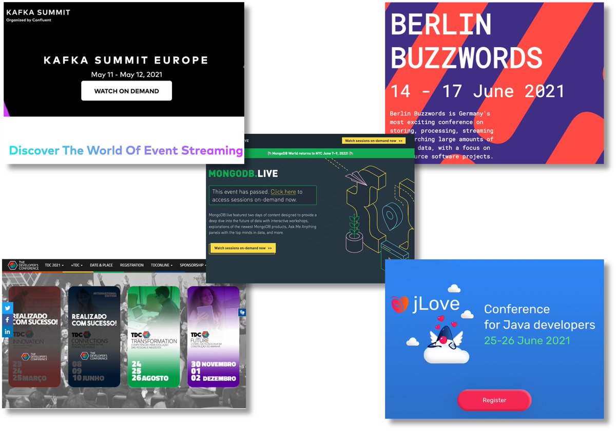 Revisiting great things from the past...

5⃣ joint #conference appearances since May:

#KafkaSummit
#TheDevConf
#bbuzz
#JLoveConf
#MDBLive

👉 in all of which I had the amazing opportunity to learn and grow 🙇‍♂️ while co-presenting with <a href="/gunnarmorling/">Gunnar Morling 🌍</a> 

THE JOURNEY IS THE REWARD!