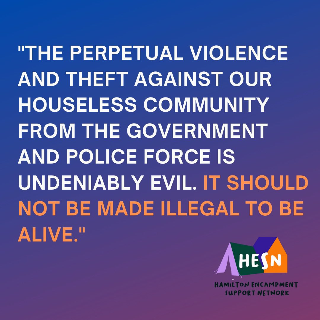 Nearly 1000 community members in #HamOnt have signed onto our letter. Our community is demanding an end to all encampment evictions and encampment bans on stolen land. 

You can add your name to our open letter here: 
docs.google.com/forms/d/e/1FAI…
