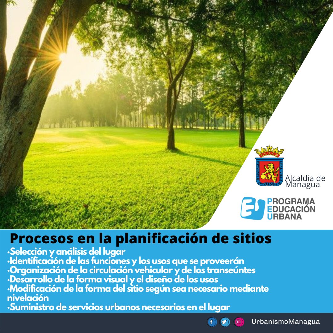 La planificación de sitios es muy específica en su enfoque e incluye los siguientes procesos:👇 #almamanagua #urbanismo