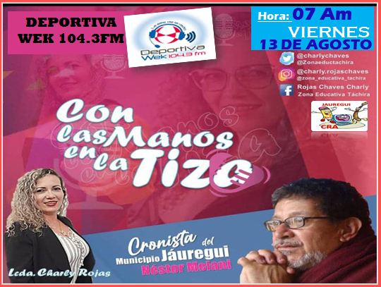 Sintoniza🔉🔊 Viernes #13Agosto 7Am #ConLasManosEnLaTiza conducido por <a href="/charlychaves/">Charly Rojas Chaves</a> 📻 Deportiva WEK 104.3Fm  👉Web 📲💻
deportivawek.ml
@MPPEDUCACION <a href="/Crazet2011/">Crazet2011</a> <a href="/CRAJAUREGUI2/">CRAJAUREGUI</a>