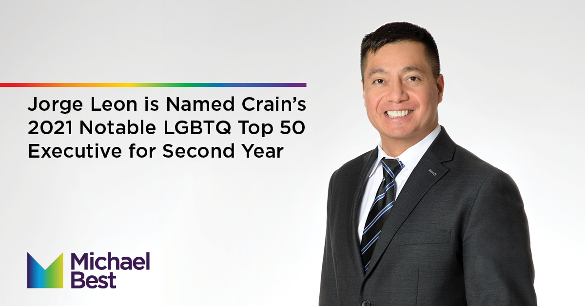 Congratulations to Jorge Leon who has again been named a Top 50 Notable LGBTQ Executive by <a href="/CrainsChicago/">Crain's Chicago Business</a>. Jorge has a proven track record of supporting LGBTQ initiatives both within the firm and throughout the community. bit.ly/3s5eJMP