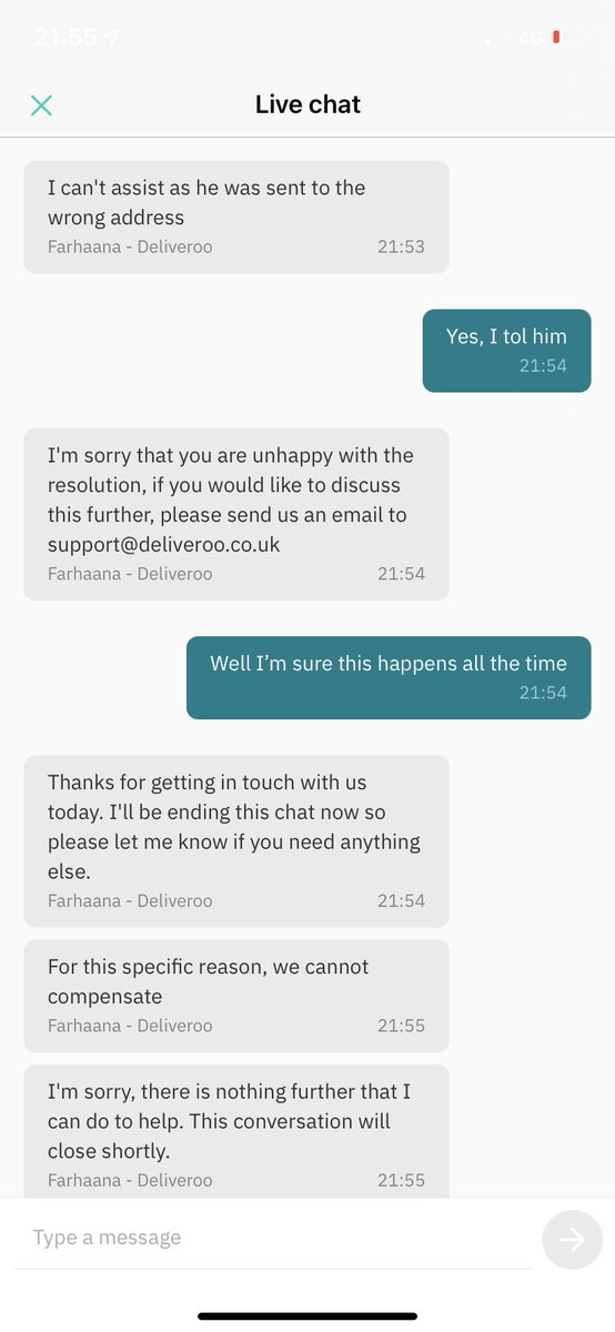 jeremyjsuarez's tweet image. I had the most terrible customer service with @Deliveroo. I’ve used there service for such a long time and they were horrible in resolving a incorrect address issue.